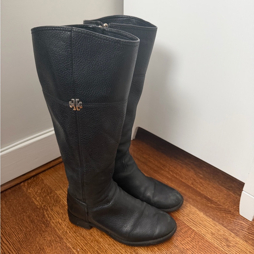 Tory Burch Black Knee-High Leather Boots